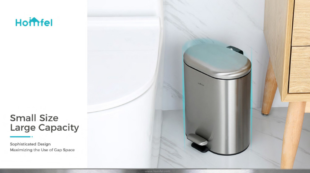 rounded rectangle trash can Dispose of Waste with the Fingerprint-proof 6L Stainless Steel Pedal Bin and Soft Close