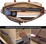 15.6 Inch Waterproof Vintage Genuine Leather Waxed Canvas Briefcase Large