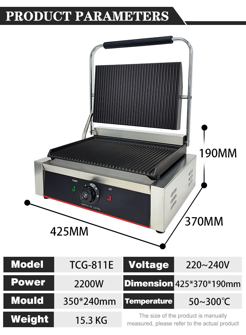 220V Commercial Electric Cast Iron Contact Sandwich Panini Press Maker Grill Griddle Machine