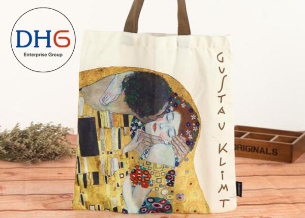Buy cheap Personalized 100% Cotton Canvas Tote Bags Red Body Yellow Handle High Convenience from wholesalers