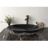 Buy cheap Vessel Mounted Black Stone Sink Bowl Split Surface For Corridor , 400x400x140mm product
