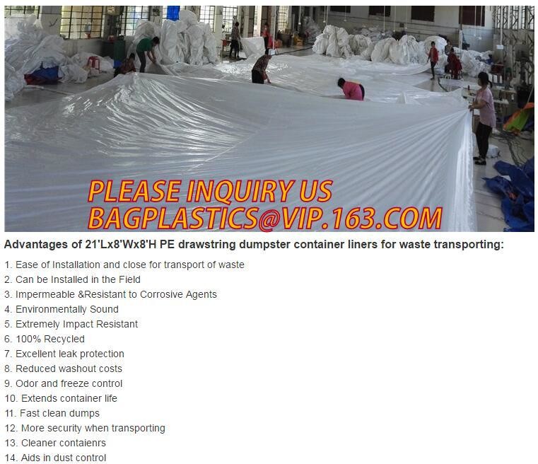 extra lagrge woven PE drawstring dumpster container liner for garbage truck,40 yard polyethylene woven drawstring dumpst