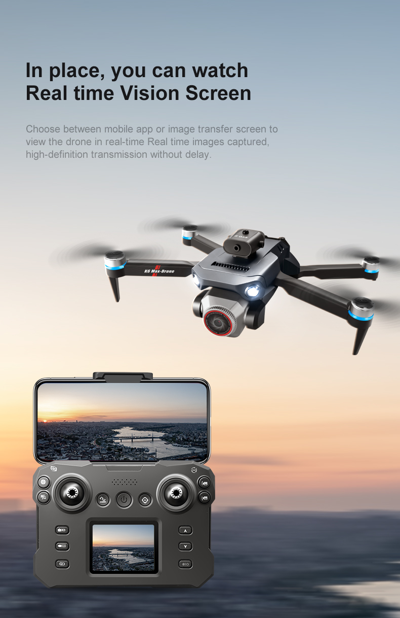 K6 Max Drone 4k Three Camera Aerial Photography Four Way Obstacle Avoidance Optical Flow Hovering Professional Quadcopter Toy