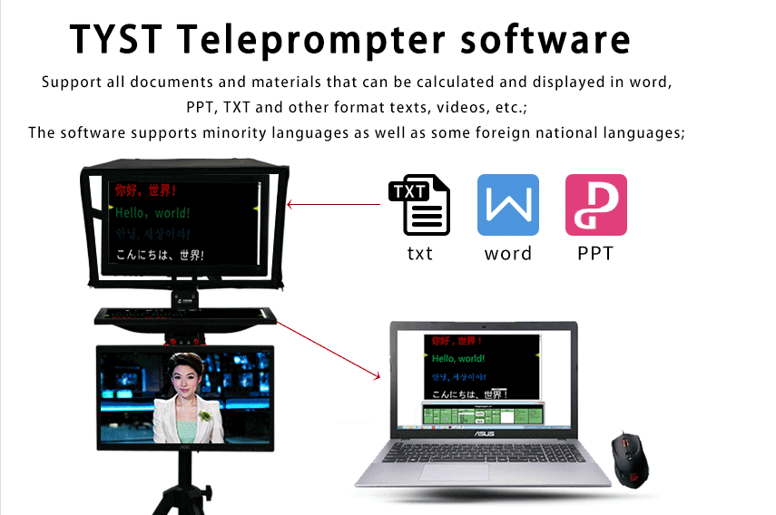 TS2200 22 Inch Dual Screen Speech and Broadcasting Studio Teleprompter for Laptop