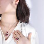 925 Sterling Silver Wedding Jewelry Set Simulated Ruby Diamonds Pendant Ring