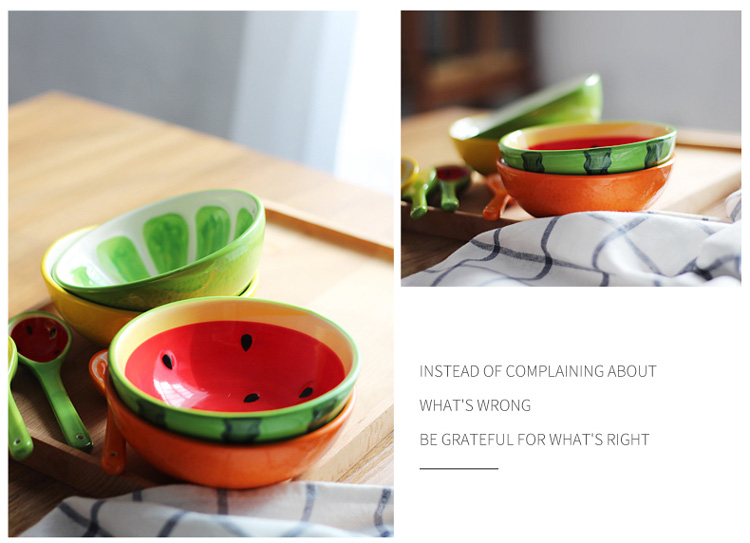 Creative Hand Painted Baking Ceramic Bowl , Watermelon Pattern Porcelain Ice Cream Bowls