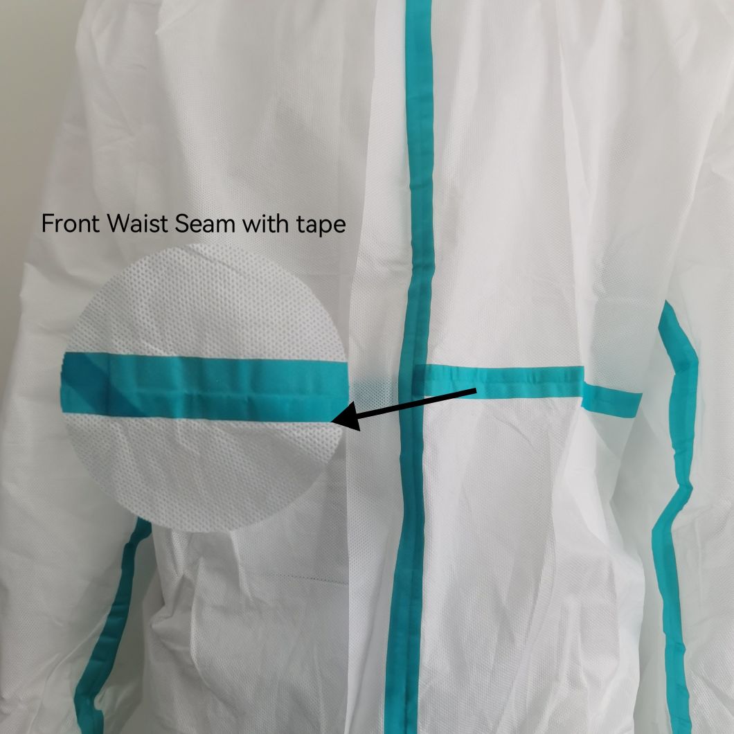 OEM Wholesale Disposable Protective SMS Nonwoven Coverall with Heat Taped Seam with Stick Strip