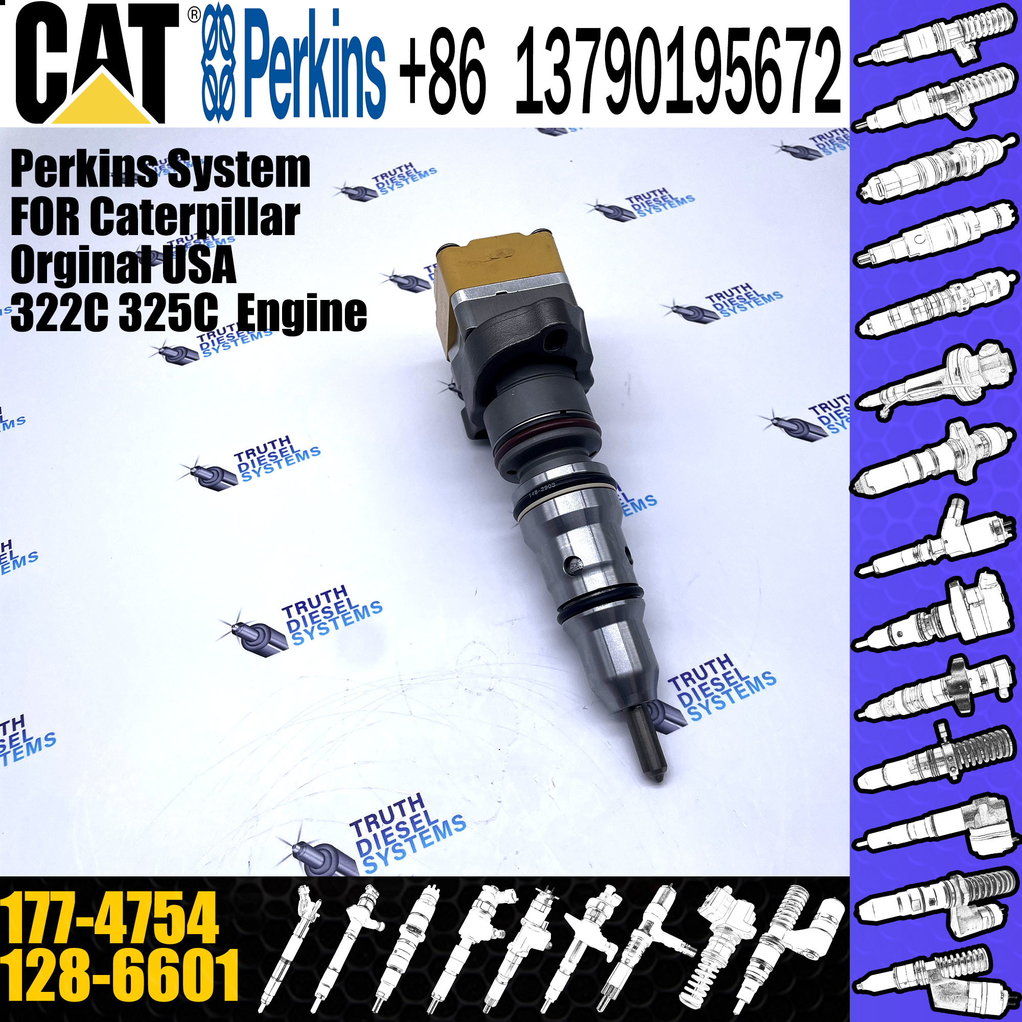 High Quality 322C 325C Excavator Engine Common Rail Fuel Injector 177-4752 178-0199 128-6601 177-4754