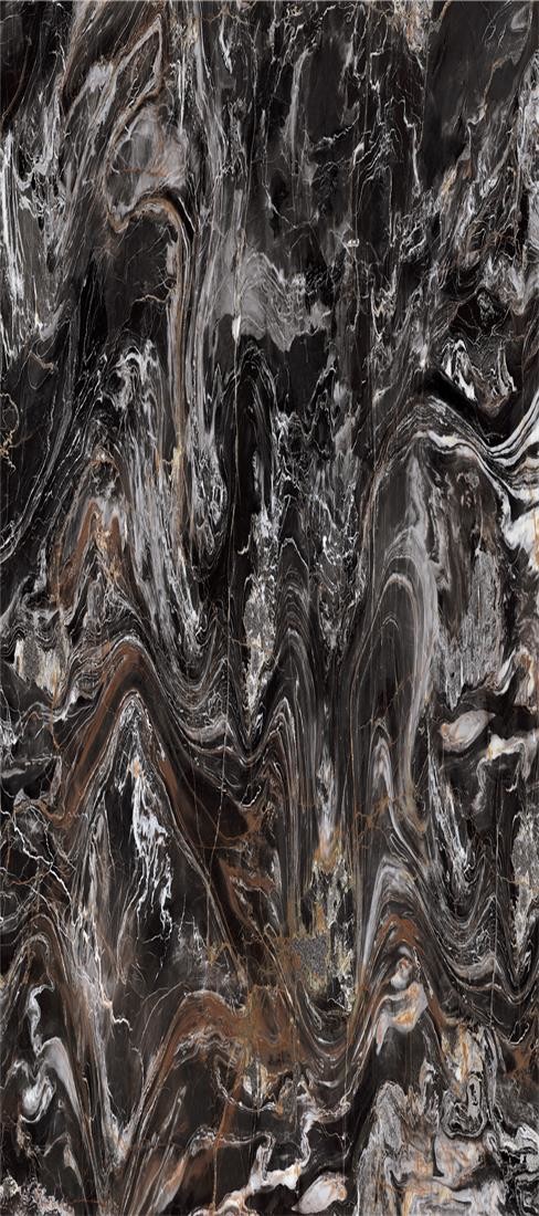 Black Ceramic Bathroom Polished 15.5mm Marble Look Porcelain Tile