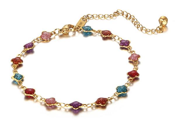 Buy cheap Fashion new colorful anklet girl 18K golden OEM logo words bell beach titanium steel foot accessories wholesale from wholesalers