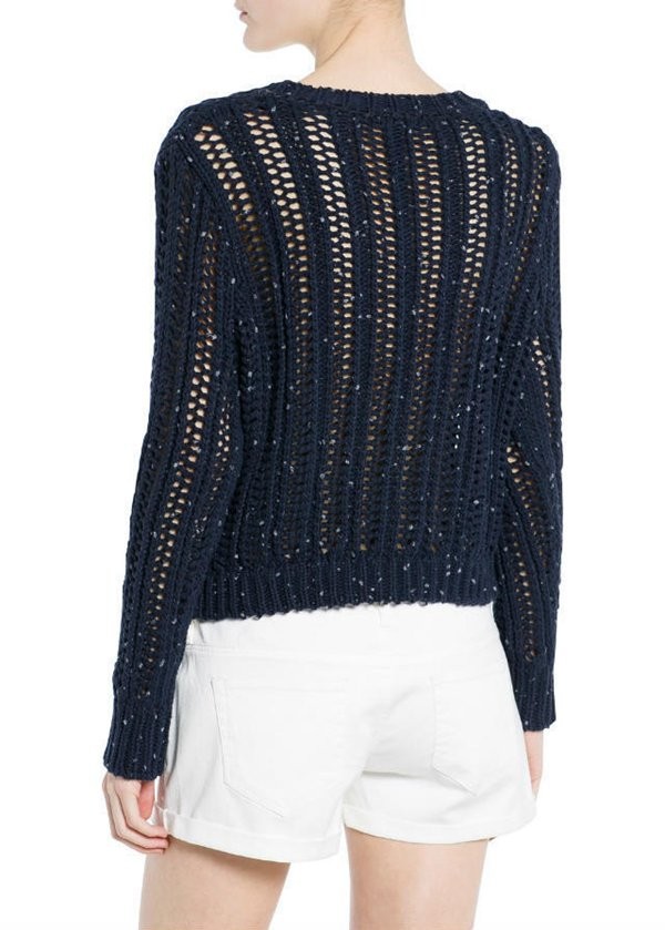 Crochet,Women Loose Crochet Knitted Blouse Wears O-Neck Hollow Pullover Wool Sweaters Top