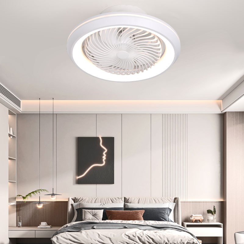 Modern LED Lights Enclosed Ceiling Fan with 6 Wind Speeds Bladeless Fan Chandelier for Bedroom Living