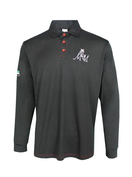 Buy cheap 180GSM Lapel Collar T-SHIRT & POLO Red Buttons Black Long Sleeve T Shirt from wholesalers