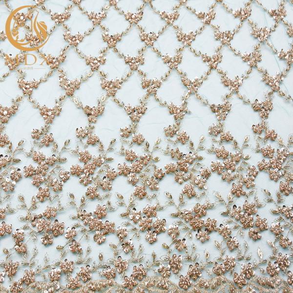 Buy cheap Sequined Unique Lace Fabric 135cm Width 3D Embroidery For Wedding Gown from wholesalers