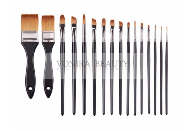 Super Fine Synthetic Hair Face Paint Brush Set Black Wooden Handle 16pcs With
