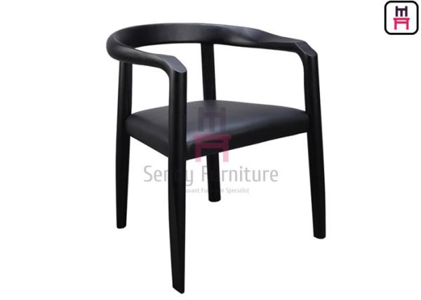 Buy cheap Leather Upholstered Ash Wood Dining Chair Black Lacquered Curved Backrest from wholesalers