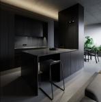 Apartment Black Wood Grain Kitchen Cabinets Melamine Dark Grey Wood Grain