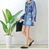 Buy cheap Fashion Ruffle Tie Denim Blouses And Tops , Women's Denim Shirts Long Sleeve from wholesalers