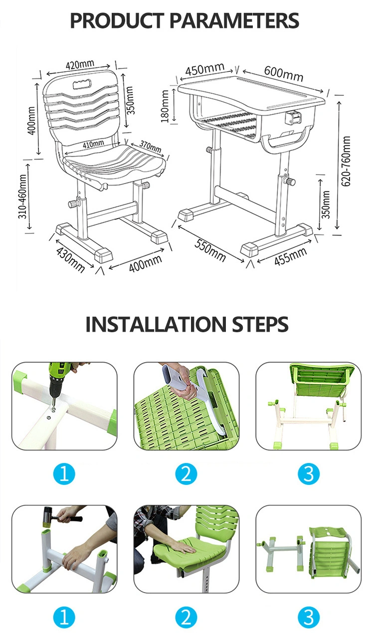 Children/Kids Plastic Desk and Chair Set for School Study ISO9001 ISO14001 Certified