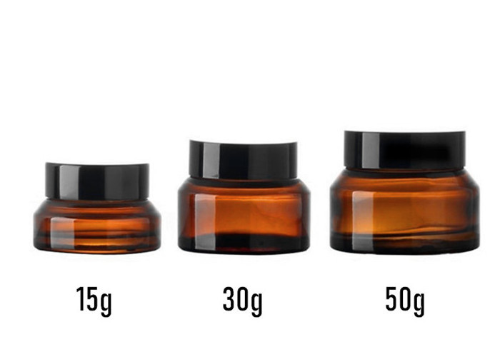 15g 30g 50g Tan Transparent Color Green Amber Frost Glass Container Cosmetic Jars with Aluminum Lids