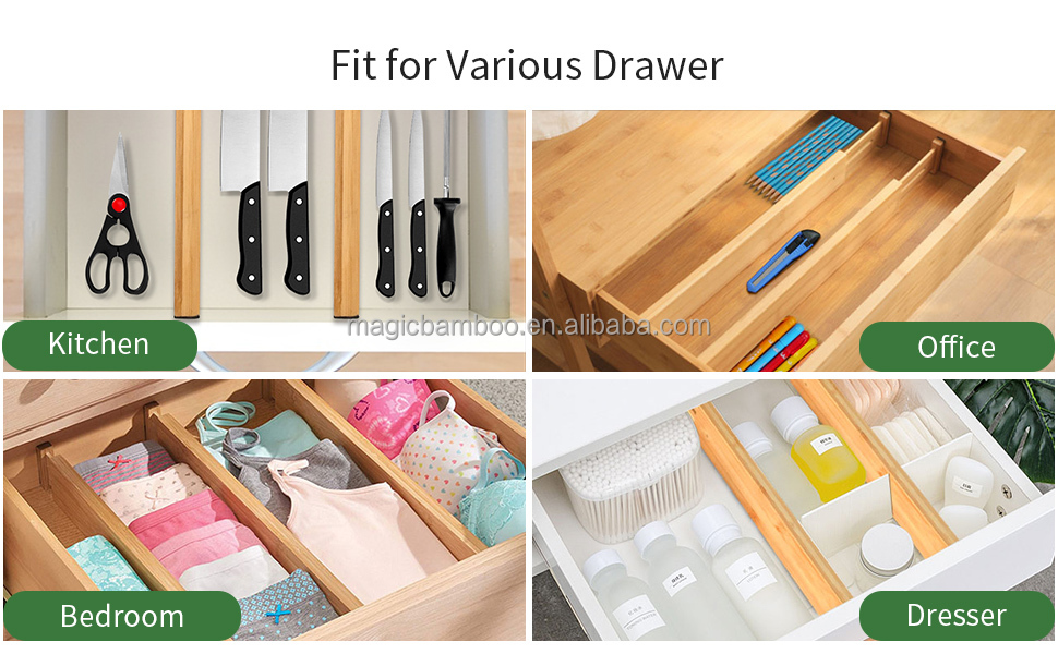Keep Your Clothing Tidy with Natural and Expandable Bamboo Drawer Dividers Adjustable
