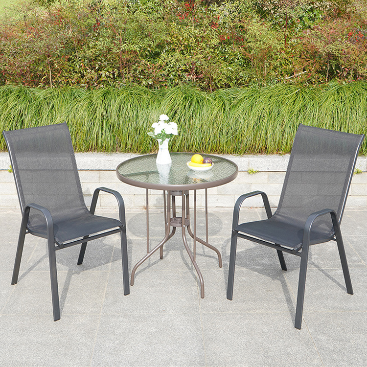Nordic Metal Glass Top Table and Chair for Outdoor Patio Garden Balcony Cafe Restaurant