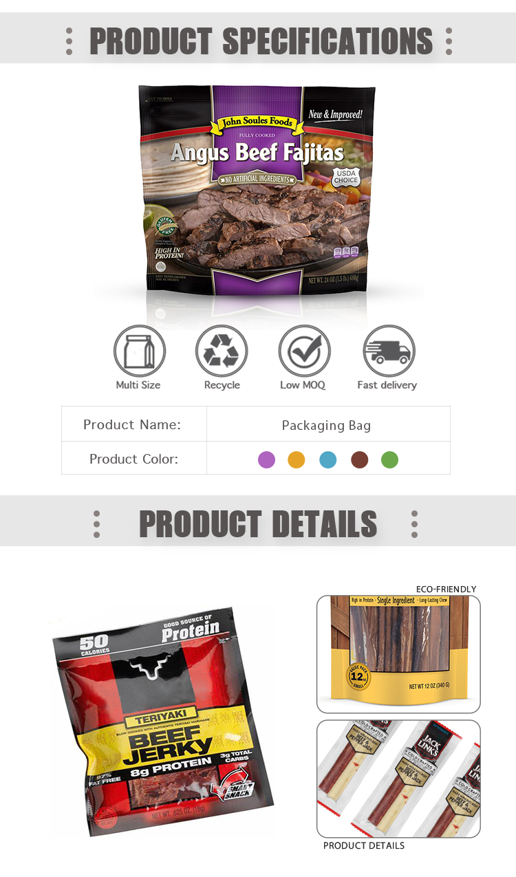 100g Beef Dry Fruit Plastic Packaging Bag Aluminum Foil Resealable Zipper