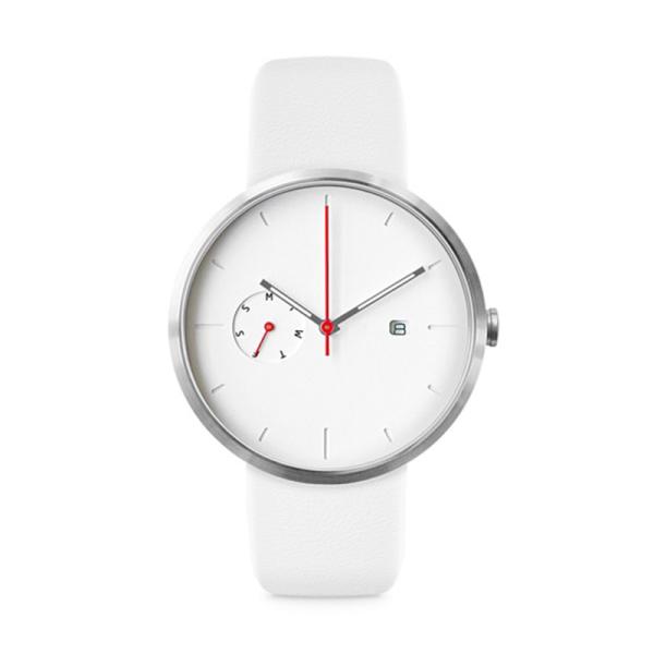 Buy cheap Red hand white face japan movt quartz watch stainless steel with white leather strap from wholesalers