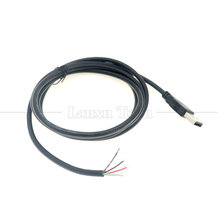 Custom USB 2.0 Type A Male To Stripped Tinned 2 3 4 Wires Open End Pigtail Data Charging Cable