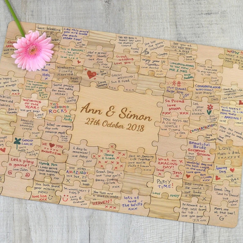 Personalised Wooden Wedding Jigsaw Puzzle Piece Guestbook Personalized Guest Book