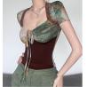 Buy cheap Custom Clothing Factory Women'S Short Sleeves Slim Crop Top Sexy Pleated Bustier Square Neck Strappy Vest from wholesalers
