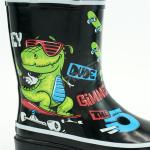 Kids Black Dinosaur Printed Rain Boots Tear Resistant
