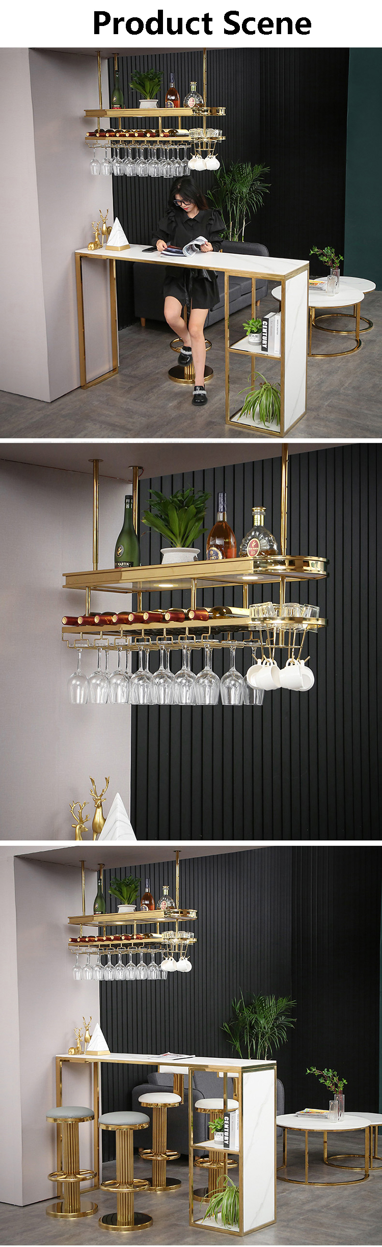 Acrylic Bar Gold Wine Holder Glasses Racks Storage Stainless Steel frame