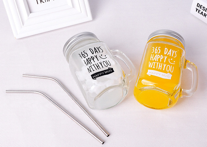 480ml Antique Glass Bottles With Straw Handle Transparent Cover