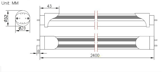 Energy Saving SMD LED Tube Light with Transparent PC Cover 36 Watt IP44