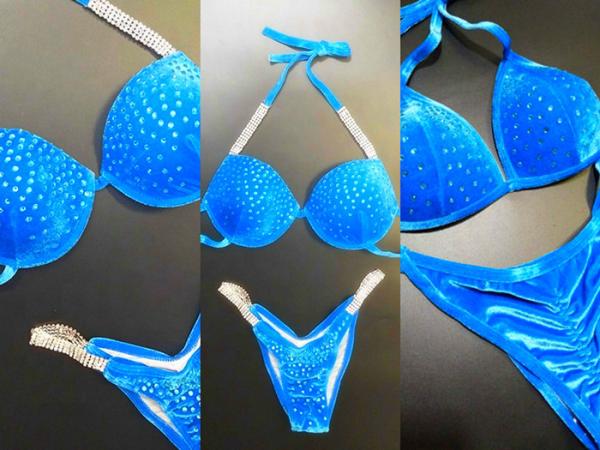 Blue Velvet NPC Bikini Competition Suits , Custom Made Figure Competition