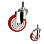 176lbs Stainless Steel Casters 75mm Silent Red Wheel PU Threaded Stem Side