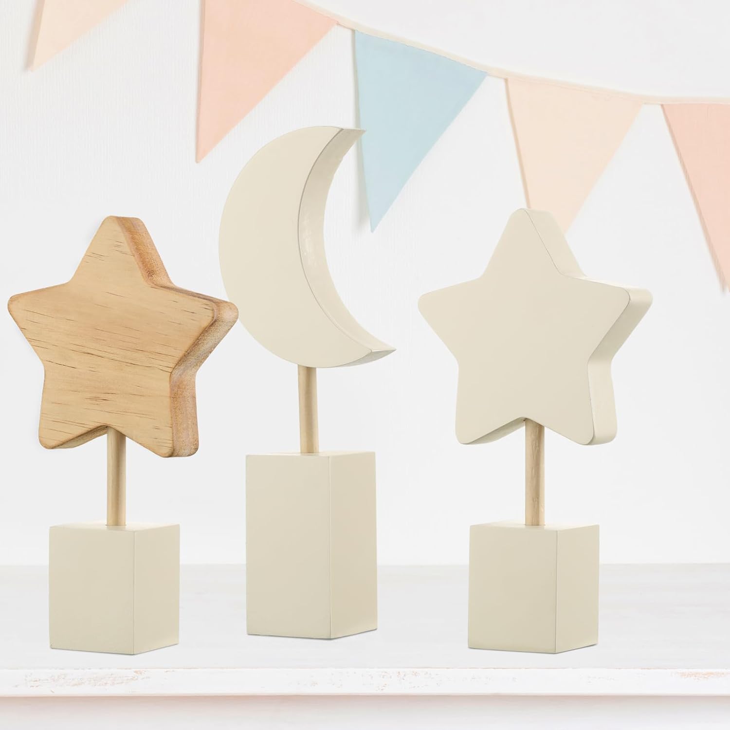 Wooden Nursery Shelf Decor Boho Nursery Decor Set Bohemian Baby Decor for Nursery Bedroom Boys Girls Kids