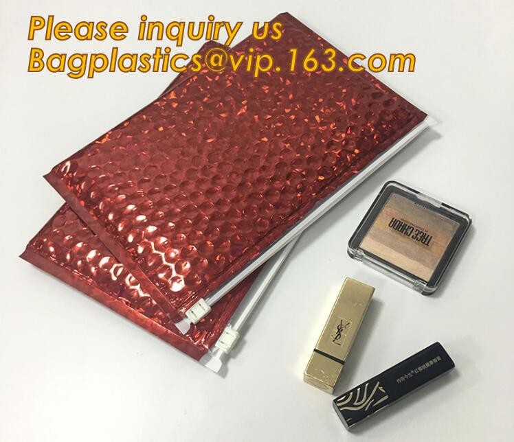 Factory Shiny Rose Gold Silver Cosmetic Zipper Bubble Bag Pink Bubble Bag With Slider, Padded Pink Zipper Lock PE Bag