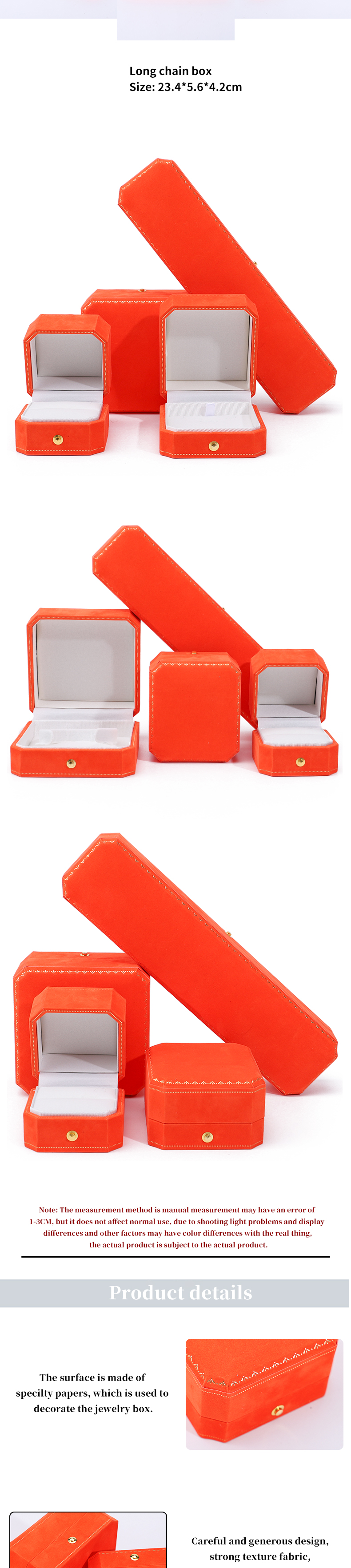 Newest Orange Velvet Jewelry Box for Custom Logo Pendant Earrings Bracelet Necklace Ring