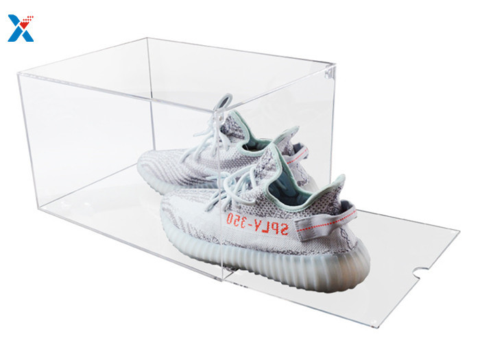 Transparent Color Acrylic Shoe Box Customized Shape Different Sizes With Drop Front