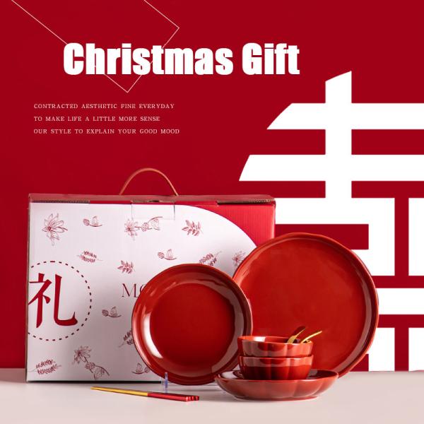 Buy cheap OEM And ODM Red Glaze Christmas Dinnerware Set Ceramic Bowl Porcelain Plate For Presents Occasion from wholesalers