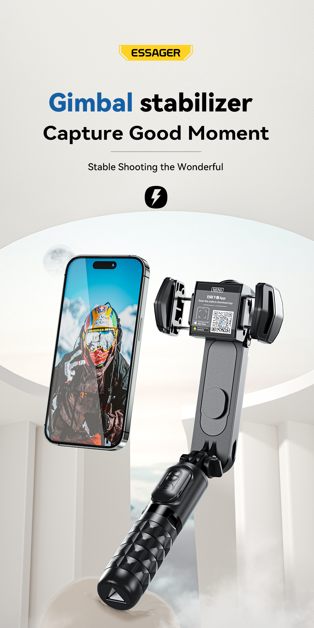 Essager 2022 Yunxiang Single-axis Gimbal Stabilizer Phone Holder With LED Fill Light Handheld Mobile Phone Stand