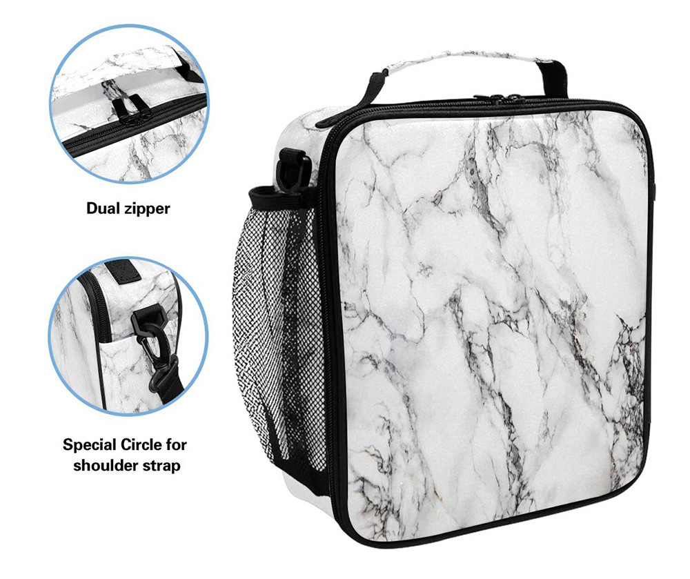 Portable Lightweight Reusable Marble Insulated Lunch Tote Bag