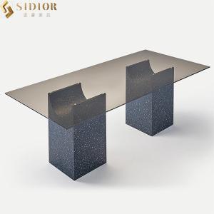 China 2.4m Length Modern Clear Tempered Glass Dining Table Marble Base on sale
