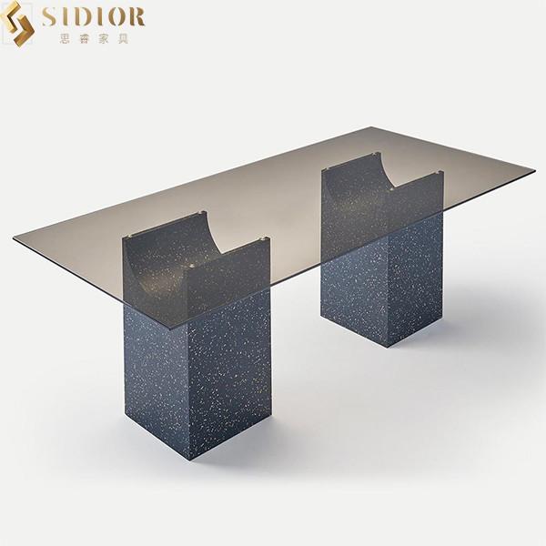 Buy cheap 2.4m Length Modern Clear Tempered Glass Dining Table Marble Base from wholesalers