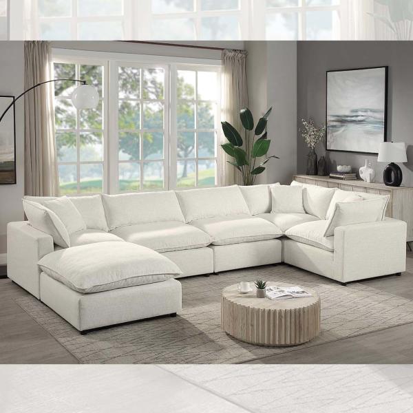 Buy cheap Sectional Modular Sofa with Feather Blend Seat Cushion and Pillows, Beige Linen from wholesalers