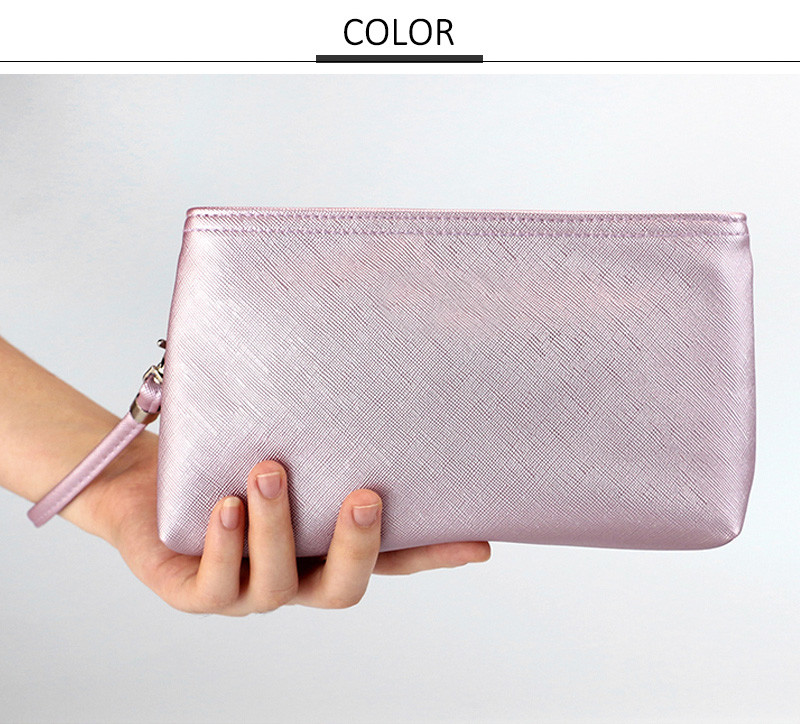 Double Zipper Travel Toiletry Cosmetic Waterproof Shiny PU Bag
