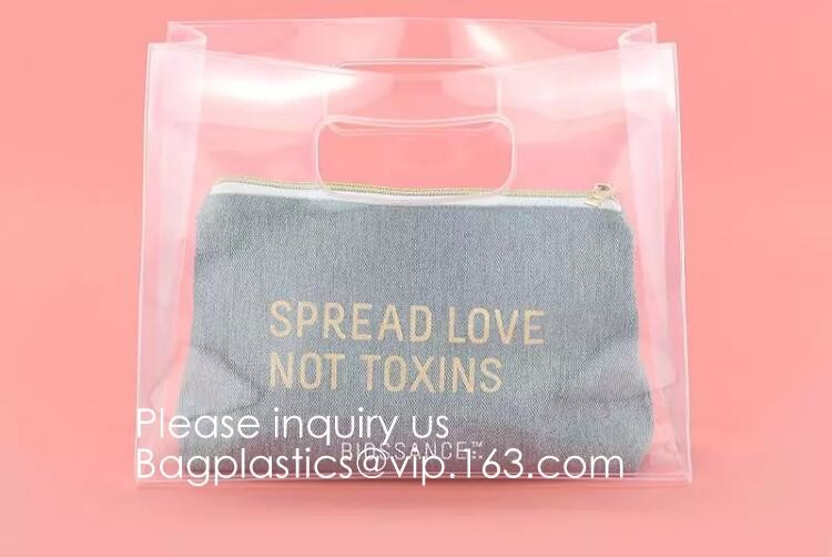 Vinyl Transparent PVC Gusset Bag Plastic Tote Shopping Bag For Packaging TPU Laser Makeup Handbag PVC Cosmetic Shopping