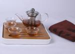 Portable Travel Glass Tea Set 4 Cups With Bamboo Plate , FDA SGS Listed